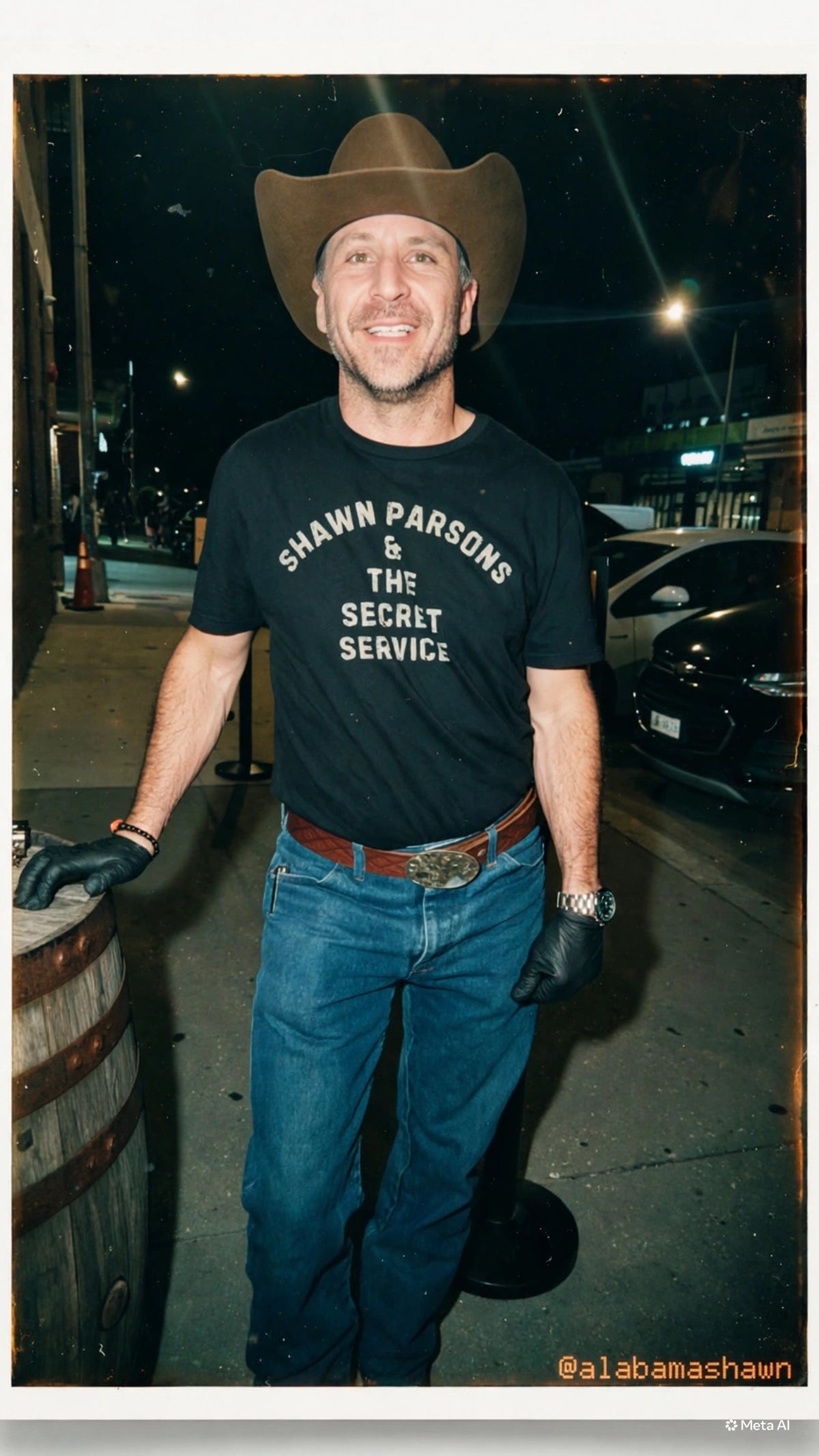 Person wearing the black Shawn Parsons & The Secret Service shirt