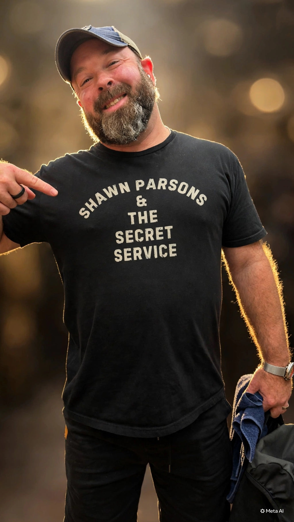 Person wearing the black Shawn Parsons & The Secret Service shirt